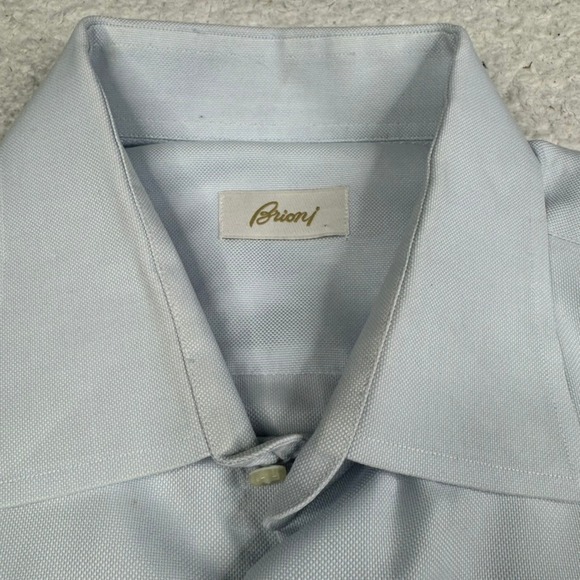 Brioni Light Blue Knit Dress Shirt Men's XL Collar 16.5 Made in Italy - Picture 2 of 11